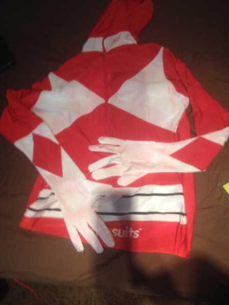 Red and white morph suit.