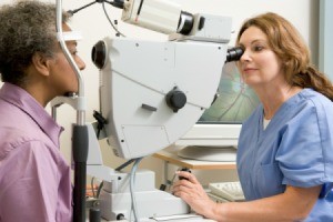 Older woman at an eye appointment.