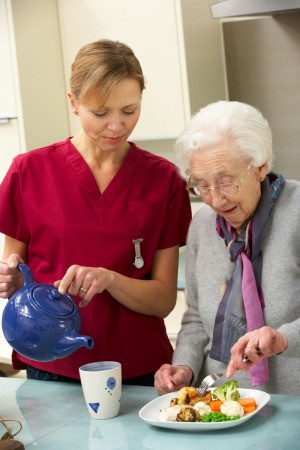 Woman Cooking for an Elderly Person