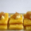 rectangles of fried mush with garnish