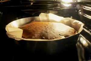 cake baking in the oven