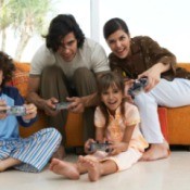 family playing video games