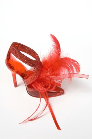 red shoes with feathers