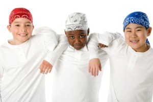 three boys wearing doo rags