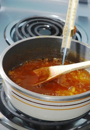 pot with candy cooking on stove