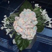 crochet carnations in vase with silk flowers
