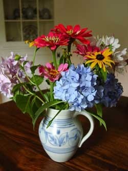 cut flowers in a pitcher