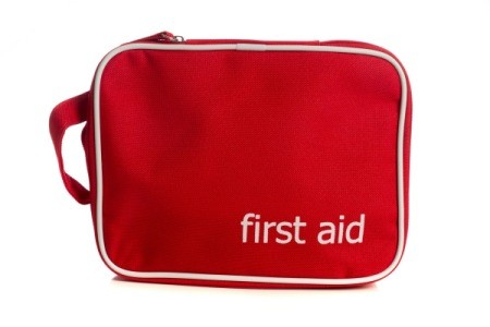 red first aid bag