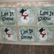 old window decorated with snowmen painted on the panes