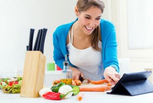 Woman Using Shared Online Recipe