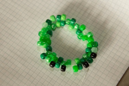 Beaded Minecraft Creeper Cuff - beading the bracelet