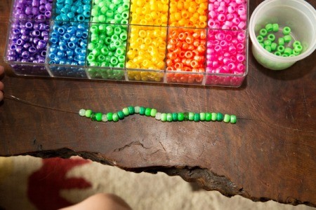 Beaded Minecraft Creeper Cuff - Starting the bracelet