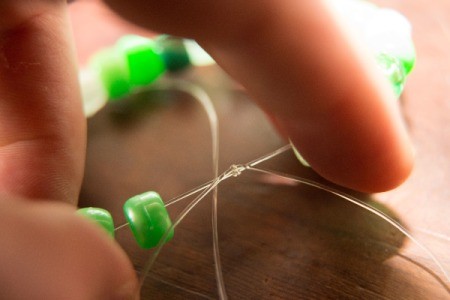 Beaded Minecraft Creeper Cuff - close up of starting the bracelet