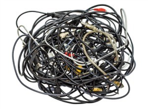 pile of electronics cords and cables