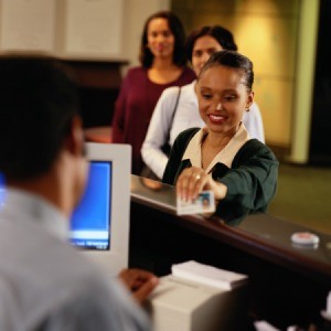 Woman Renewing a Driver's License