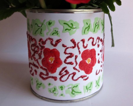 finished floral gift can closeup