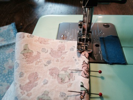 sewing .25 inch hem on edge of back pieces