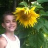 young boy with a large sunflower
