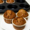 gingerbread cupcakes on plate in front of muffin pan