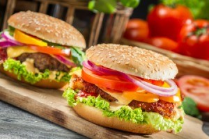 two burgers on buns