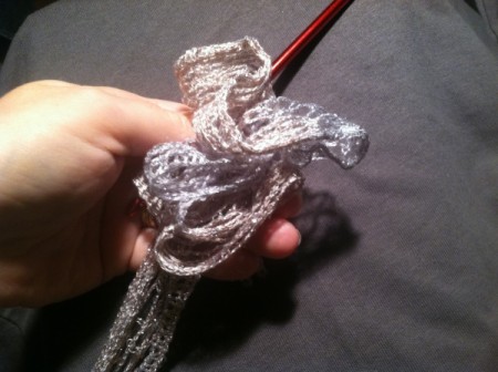 yarn gathered on hook