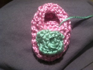 Finished rosebud on bootie.