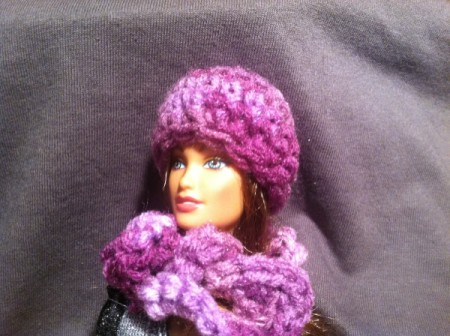 step 9, actually view of Barbie wearing hat and scarf
