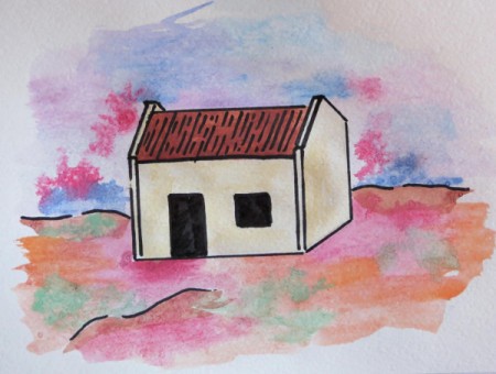 outline cottage and color in door and windows