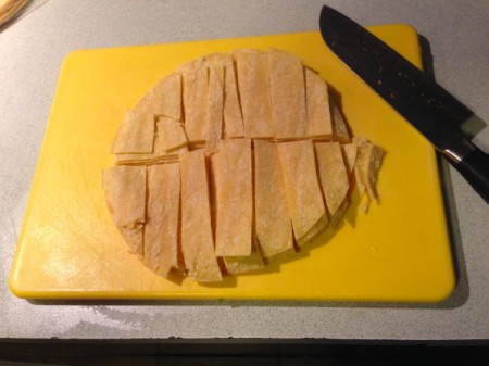 Chicken Tortilla Soup - cutting up tortillas