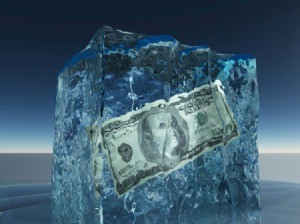 US currency in block of ice