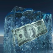 US currency in block of ice