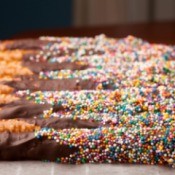 chocolate dipped pretzels with sprinkles
