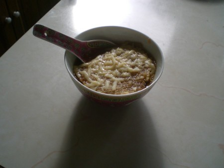 A bowl of homemade onion soup