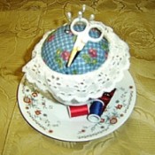 cushion with pins in place and small scissors