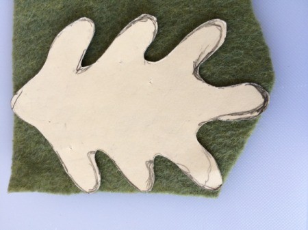 oak leaf template stuck to felt
