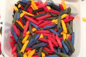 bowl of colored pasta