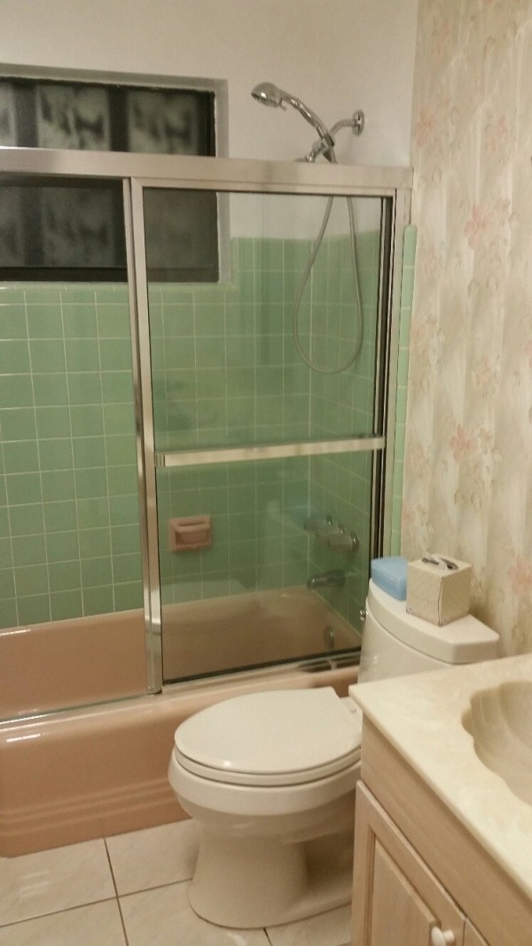 shower and wall behind toilet