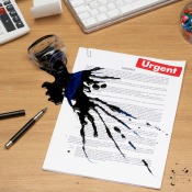 spilled ink on document