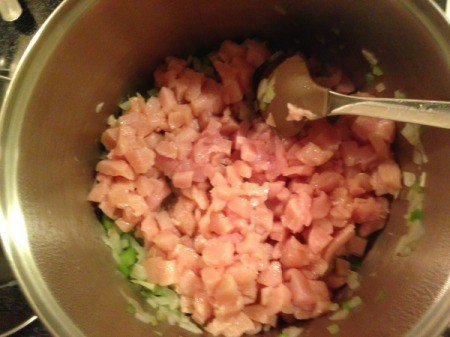 Green Chili Chicken - chicken added to onions and peppers