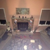 view of walls, fireplace, and windows from above