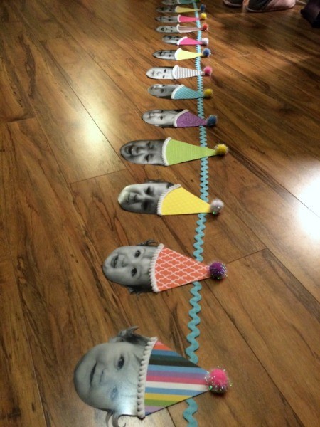 Baby Faces Birthday Banner - arrange faces on rick rack