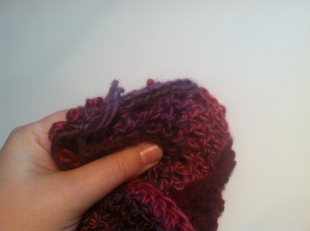 crocheting the layers together at other end