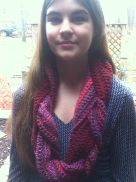 finished scarf on girl