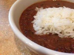 bowl of Cuban black bean soup with rice
