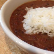 bowl of Cuban black bean soup with rice