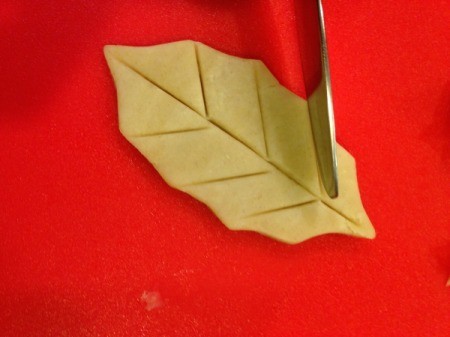 Southern Pecan Pie - adding leaf veins with a knife