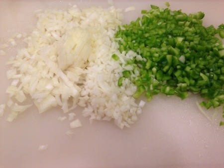 dice onions and pepper