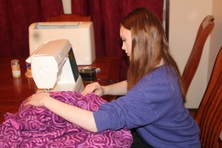 First Sewing Project: Fleece Blanket sew pieces together leaving a hole for turning