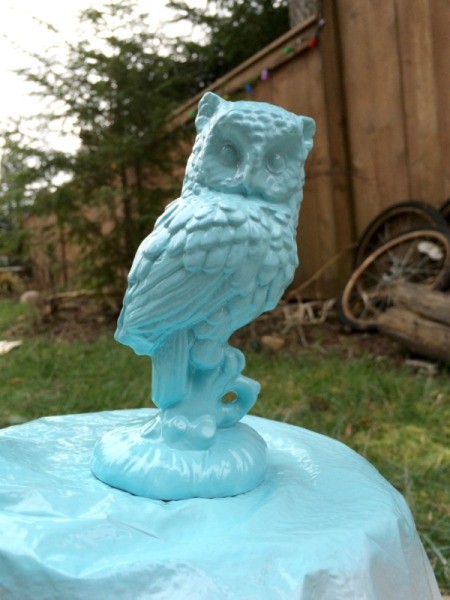 painting small owl 2nd coat of paint