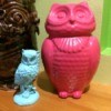 Revamping Thrift Store Figurines - hot pink and light blue owl figurines